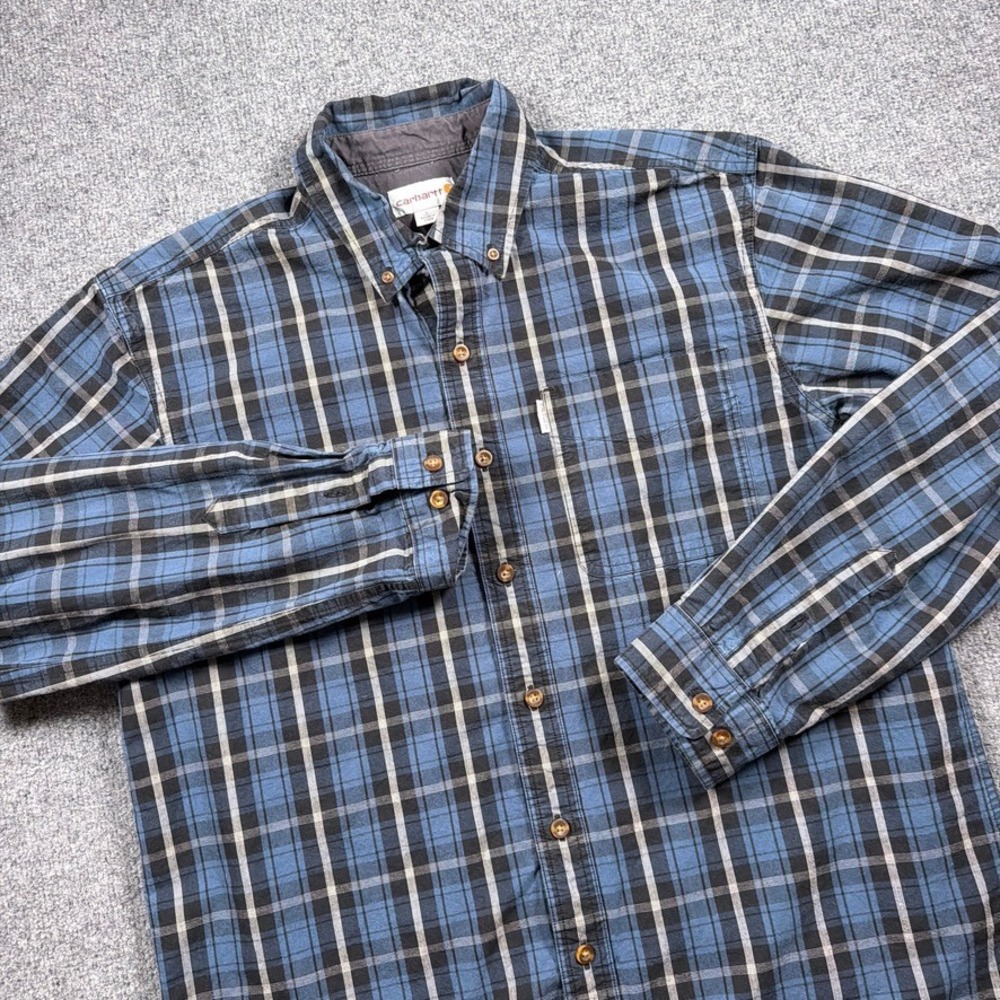 Carhartt Plaid Button Down Shirt Long Sleeve Bellevue Mens L Tall Blue